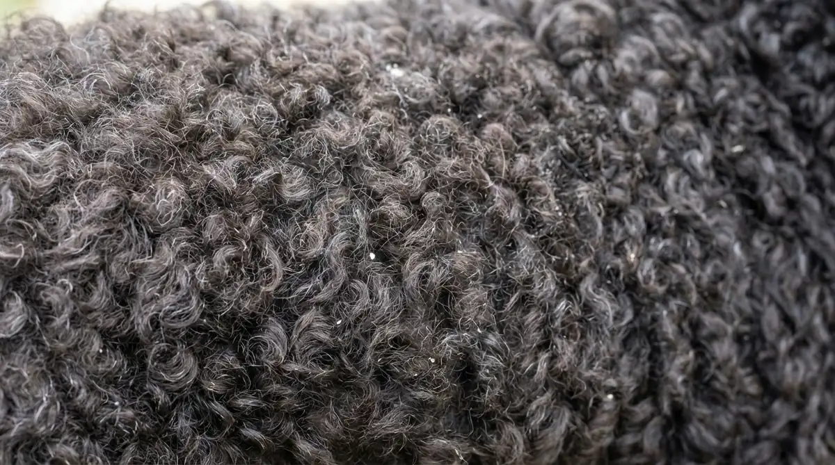 Кудрявая шерсть пуделя крупным планом - плотная структура, задерживающая перхоть и отмершие частицы