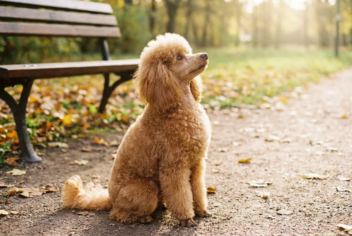 Той-пудель выполняет команду сидеть — правильная поза