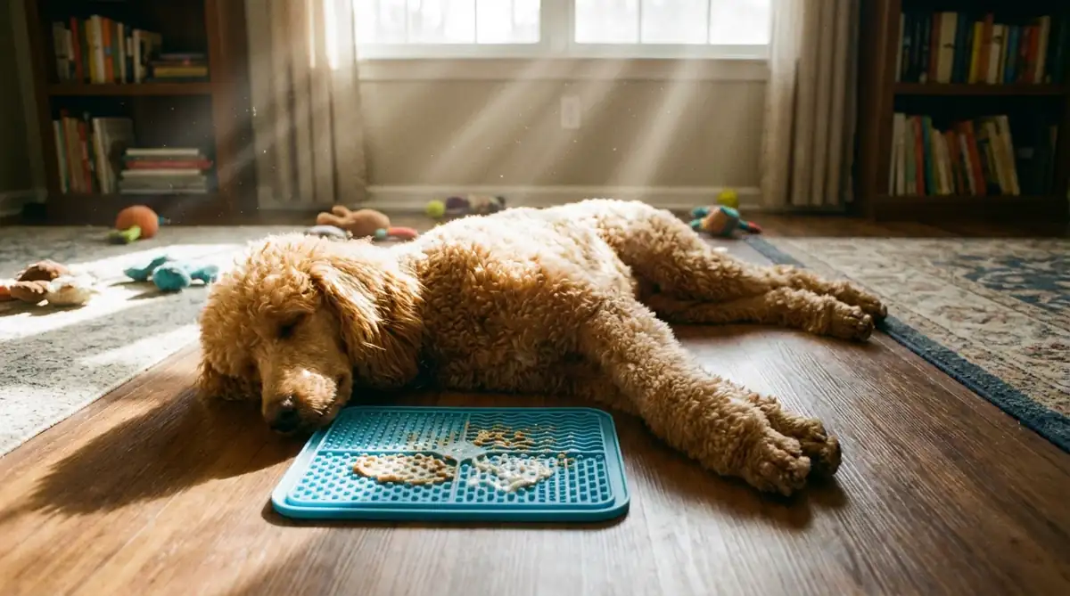 Лик-мат для пуделя с кефиром - способ перенаправить инстинкт лизания на безопасный объект