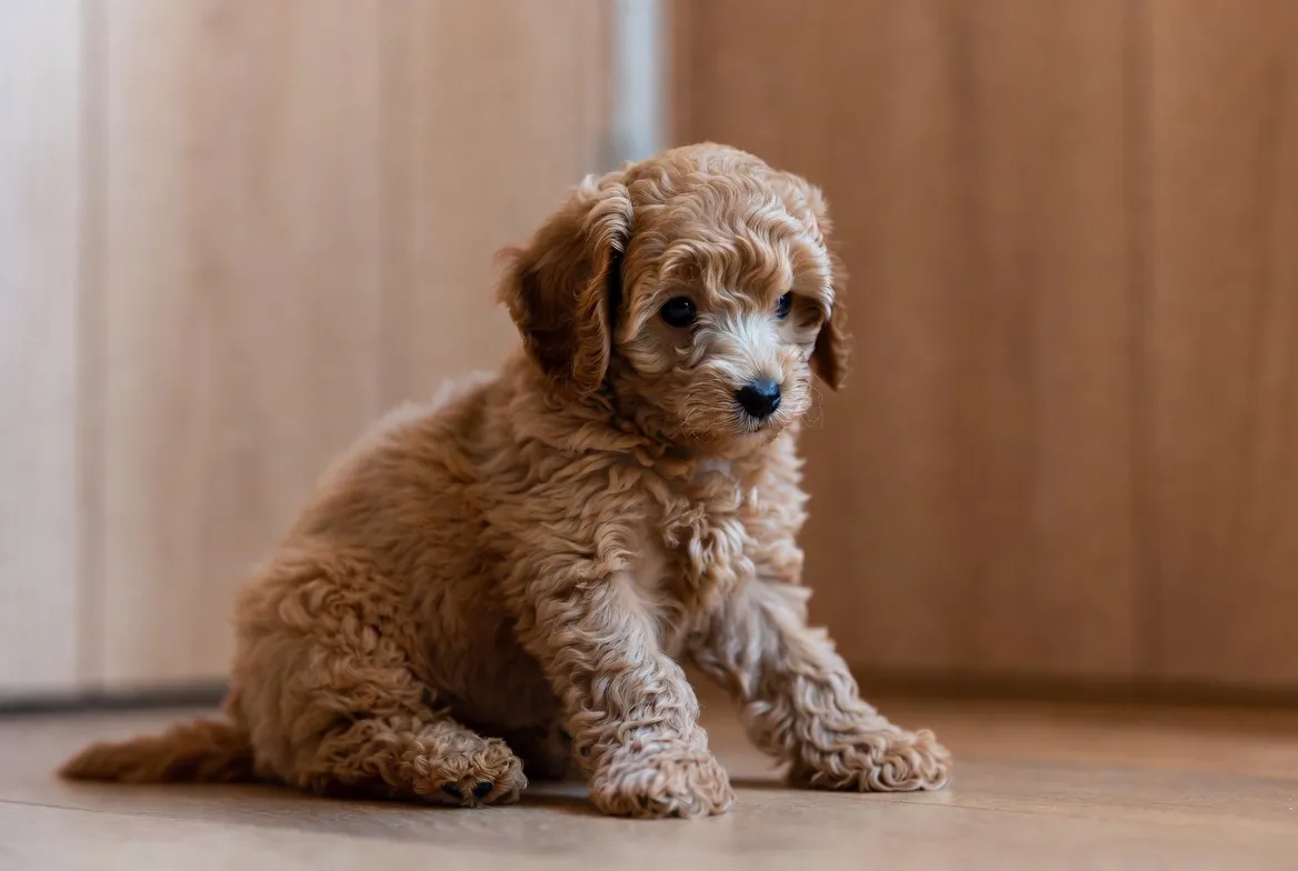 Коричневый щенок той-пудель.