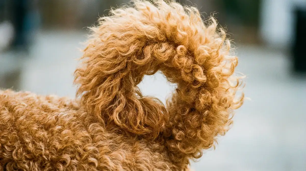 Крупный план хвоста кольцом у абрикосового королевского пуделя