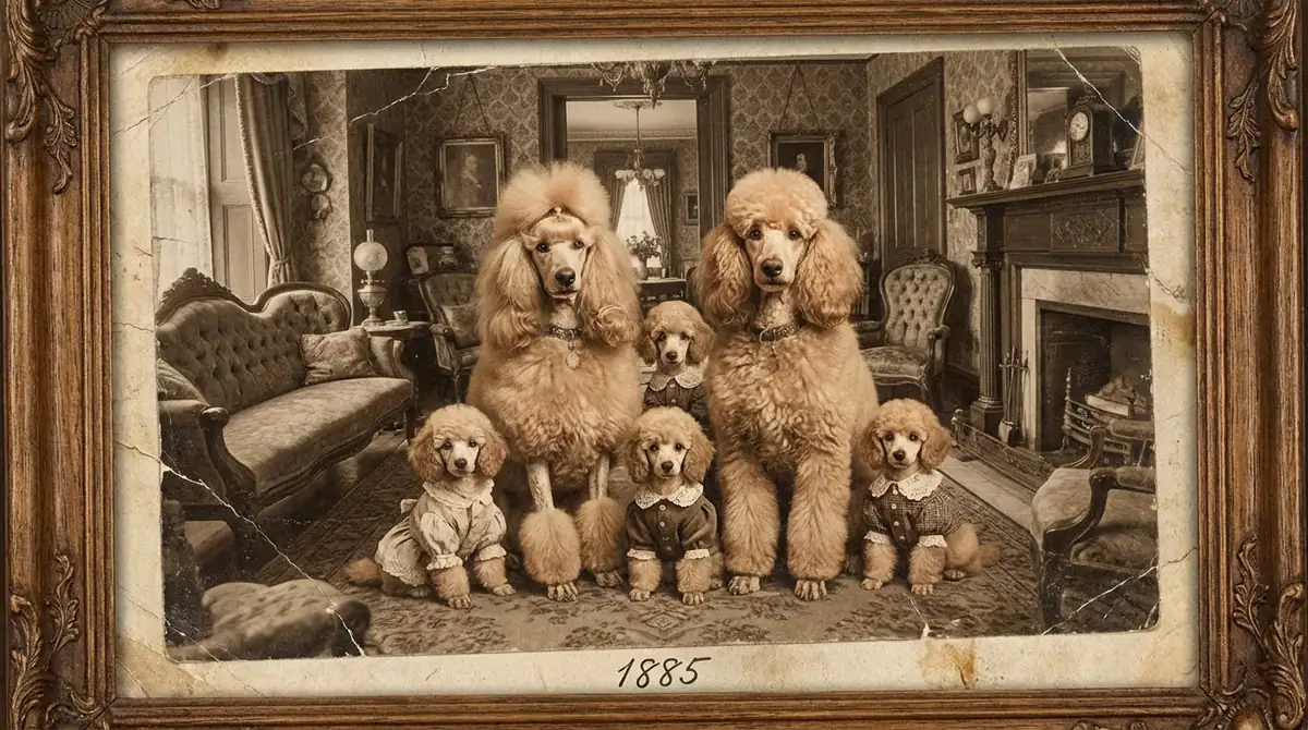 Старинная фотография - семейство абрикосовых пуеделей