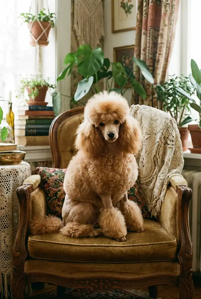 Абрикосовый карликовый пудель, стрижка Континенталь (Continental Clip), взрослый